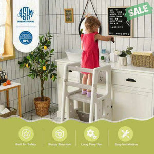 Kids Kitchen Step Stool with Double Safety Rails -Brown Toddler & Kids Furniture