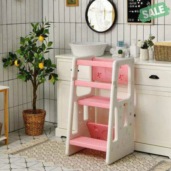 Kids Kitchen Step Stool with Double Safety Rails -Brown Toddler & Kids Furniture