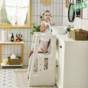 Kids Kitchen Step Stool with Double Safety Rails -Brown Toddler & Kids Furniture