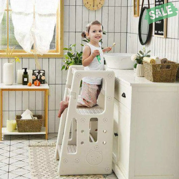 Kids Kitchen Step Stool with Double Safety Rails -Brown Toddler & Kids Furniture
