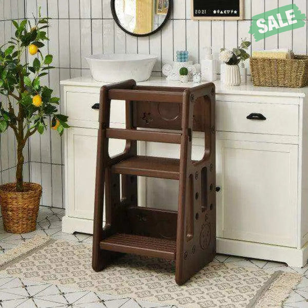 Kids Kitchen Step Stool with Double Safety Rails -Brown Toddler & Kids Furniture