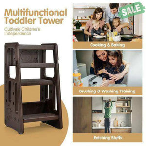 Kids Kitchen Step Stool with Double Safety Rails -Brown Brown Toddler & Kids Furniture