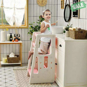 Kids Kitchen Step Stool with Double Safety Rails -Brown Toddler & Kids Furniture