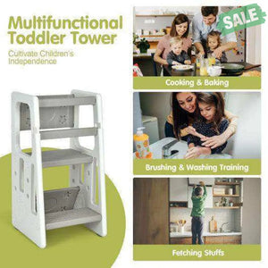 Kids Kitchen Step Stool with Double Safety Rails -Brown Toddler & Kids Furniture
