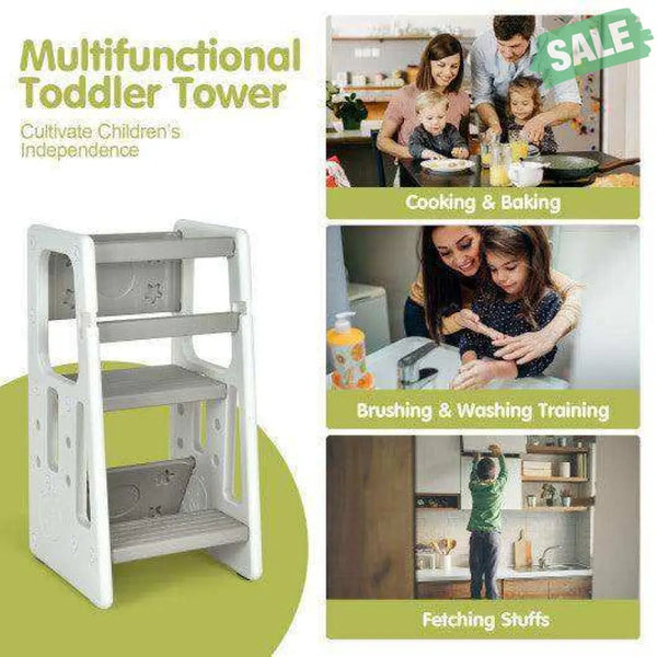 Kids Kitchen Step Stool with Double Safety Rails -Brown Toddler & Kids Furniture