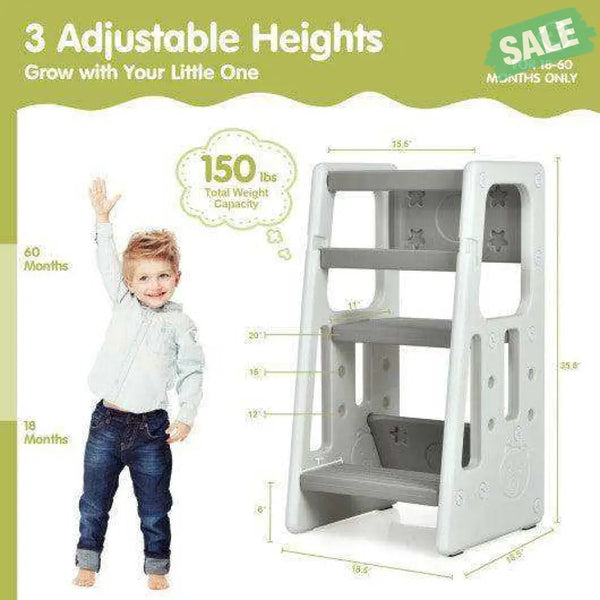 Kids Kitchen Step Stool with Double Safety Rails -Brown Toddler & Kids Furniture