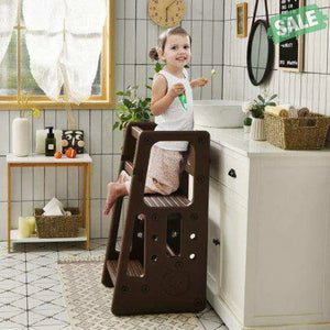 Kids Kitchen Step Stool with Double Safety Rails -Brown Toddler & Kids Furniture