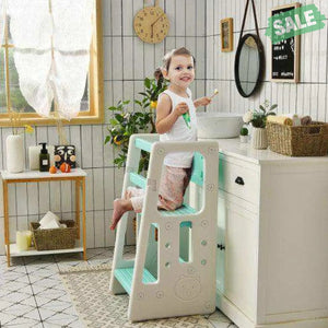 Kids Kitchen Step Stool with Double Safety Rails -Brown Toddler & Kids Furniture