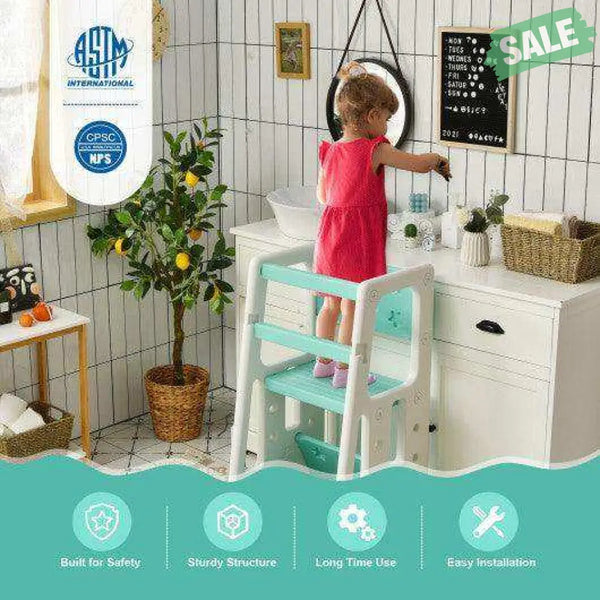 Kids Kitchen Step Stool with Double Safety Rails -Brown Toddler & Kids Furniture