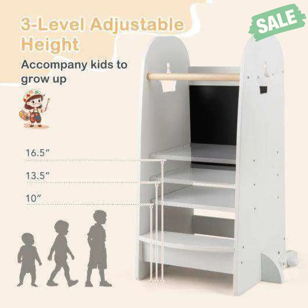 Kids Kitchen Tower Adjustable with Chalkboard and Safety Rail-Pink Pink Toddler & Kids Furniture