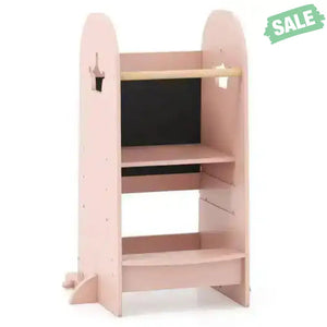 Kids Kitchen Tower Adjustable with Chalkboard and Safety Rail-Pink Pink Toddler & Kids Furniture
