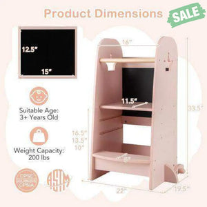 Kids Kitchen Tower Adjustable with Chalkboard and Safety Rail-Pink Pink Toddler & Kids Furniture