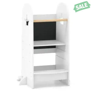 Kids Kitchen Tower Adjustable with Chalkboard and Safety Rail-White