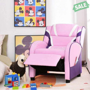 Kids Leather Recliner Chair with Side Pockets-Pink Pink Kids Chairs & Seating