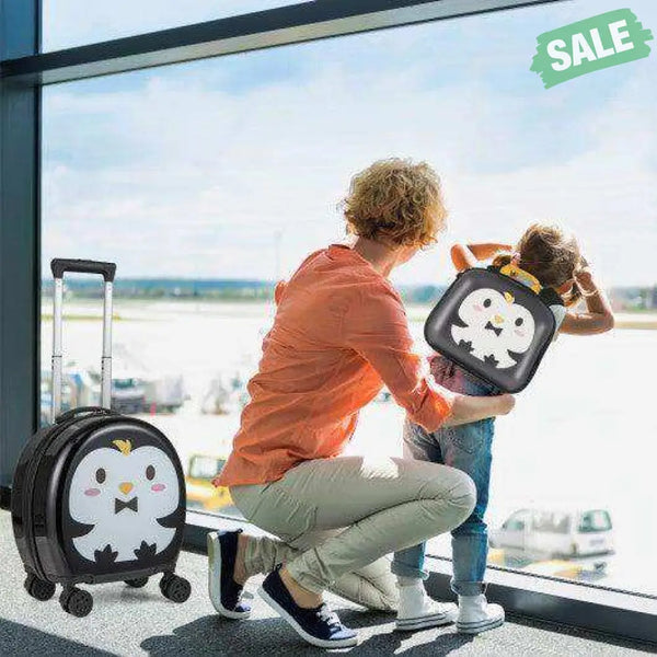 Kids Luggage Set with 14 Inches Carry-on Hardside Spinner Toddler Luggage and 10 Inches Backpack-Black