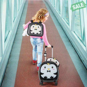 Kids Luggage Set with 14 Inches Carry-on Hardside Spinner Toddler Luggage and 10 Inches Backpack-Black