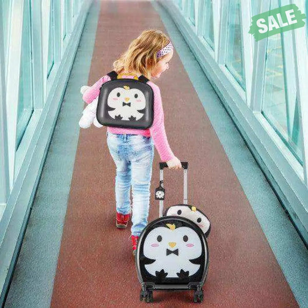 Kids Luggage Set with 14 Inches Carry-on Hardside Spinner Toddler Luggage and 10 Inches Backpack-Black