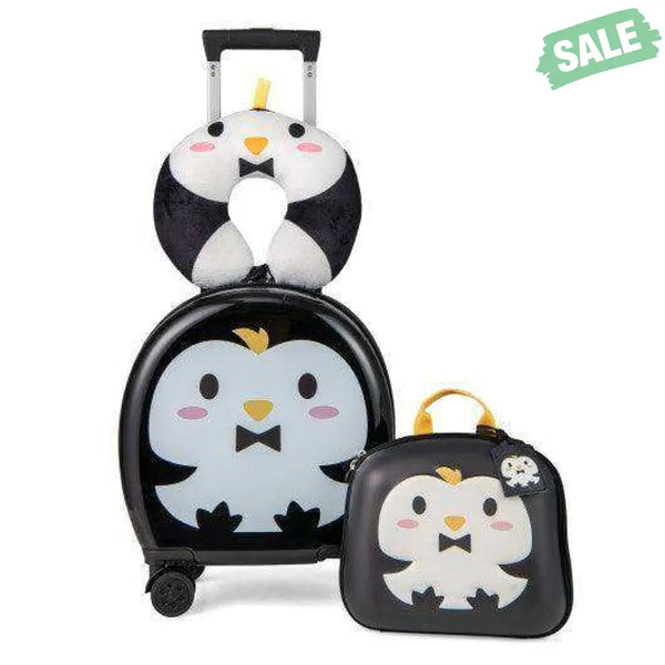 Kids Luggage Set with 14 Inches Carry-on Hardside Spinner Toddler Luggage and 10 Inches Backpack-Black