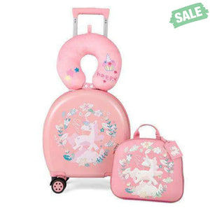 Kids Luggage Set with 14 Inches Carry-on Hardside Spinner Toddler Luggage and 10 Inches Backpack-Pink