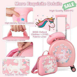 Kids Luggage Set with 14 Inches Carry-on Hardside Spinner Toddler Luggage and 10 Inches Backpack-Pink