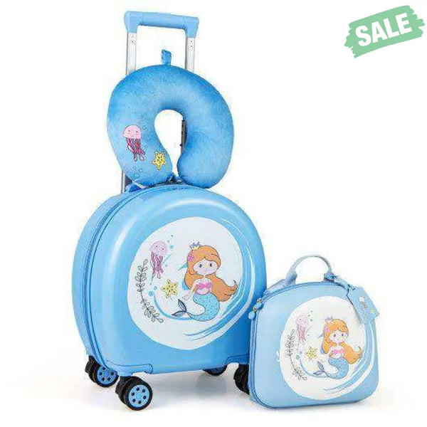 Kids Luggage Set with 14 Inches Carry-on Hardside Spinner Toddler Luggage and 10 Inches Backpack-Blue Blue Kids Luggage