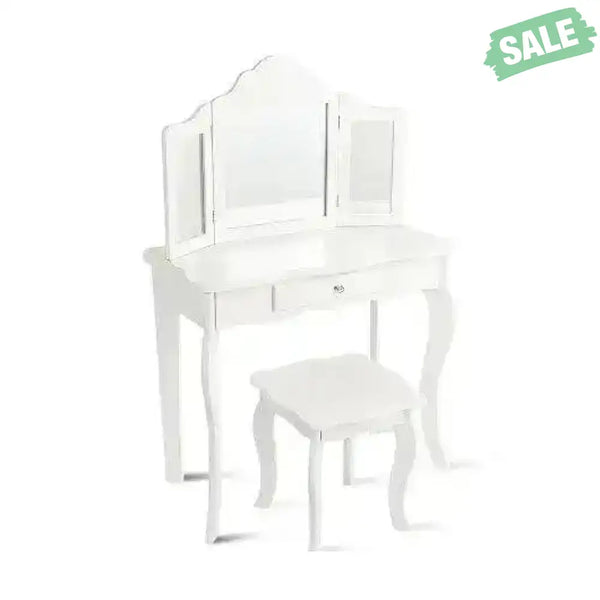 Kids Makeup Dressing Mirror Vanity Table Stool Set White Kids Vanities