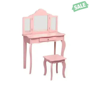 Kids Makeup Dressing Mirror Vanity Table Stool Set White Kids Vanities