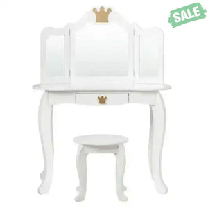 Kids Makeup Dressing Table with Tri-folding Mirror and Stool-Pink Pink Kids Vanities