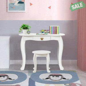 Kids Makeup Dressing Table with Tri-folding Mirror and Stool-Pink Pink Kids Vanities