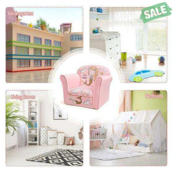 Kids Mermaid Armrest Couch Upholstered Sofa