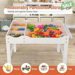 Kids Multi Activity Play Table Wooden Building Block Desk with Storage Paper Roll-Natural White Kids Table & Chair Sets