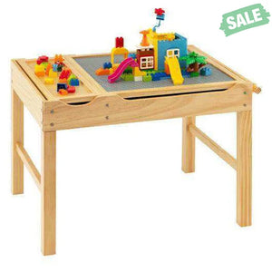 Kids Multi Activity Play Table Wooden Building Block Desk with Storage Paper Roll-Natural White Kids Table & Chair Sets