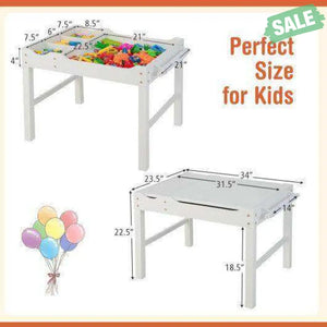 Kids Multi Activity Play Table Wooden Building Block Desk with Storage Paper Roll-Natural White Kids Table & Chair Sets