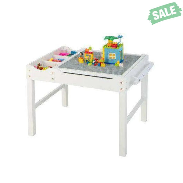 Kids Multi Activity Play Table Wooden Building Block Desk with Storage Paper Roll-Natural White Kids Table & Chair Sets