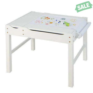 Kids Multi Activity Play Table Wooden Building Block Desk with Storage Paper Roll-Natural White Kids Table & Chair Sets