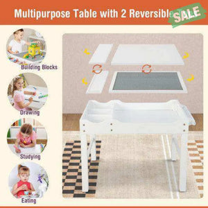 Kids Multi Activity Play Table Wooden Building Block Desk with Storage Paper Roll-Natural White Kids Table & Chair Sets