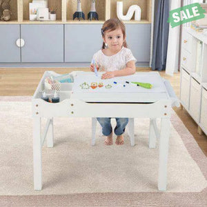 Kids Multi Activity Play Table Wooden Building Block Desk with Storage Paper Roll-Natural White Kids Table & Chair Sets