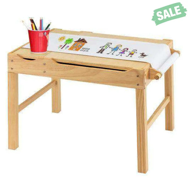 Kids Multi Activity Play Table Wooden Building Block Desk with Storage Paper Roll-Natural White Kids Table & Chair Sets