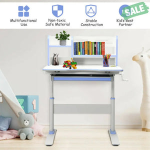 Kids Multifunctional Writing Desk with Tilt Desktop and Book Shelf-Pink Blue Kids Table & Chair Sets