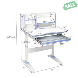 Kids Multifunctional Writing Desk with Tilt Desktop and Book Shelf-Pink Kids Table & Chair Sets