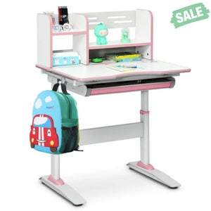 Kids Multifunctional Writing Desk with Tilt Desktop and Book Shelf-Pink Kids Table & Chair Sets