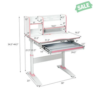 Kids Multifunctional Writing Desk with Tilt Desktop and Book Shelf-Pink Kids Table & Chair Sets