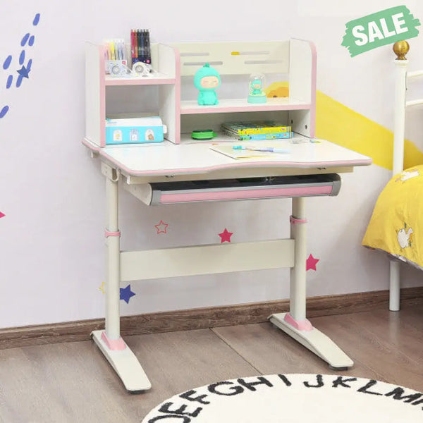 Kids Multifunctional Writing Desk with Tilt Desktop and Book Shelf-Pink Kids Table & Chair Sets