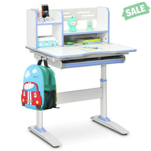 Kids Multifunctional Writing Desk with Tilt Desktop and Book Shelf-Pink Kids Table & Chair Sets