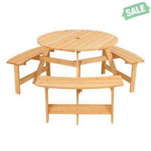 Kids Outdoor Wooden Picnic Table and Bench Set with Umbrella Hole-Natural