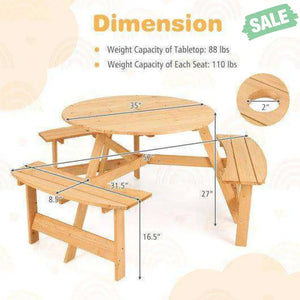 Kids Outdoor Wooden Picnic Table and Bench Set with Umbrella Hole-Natural