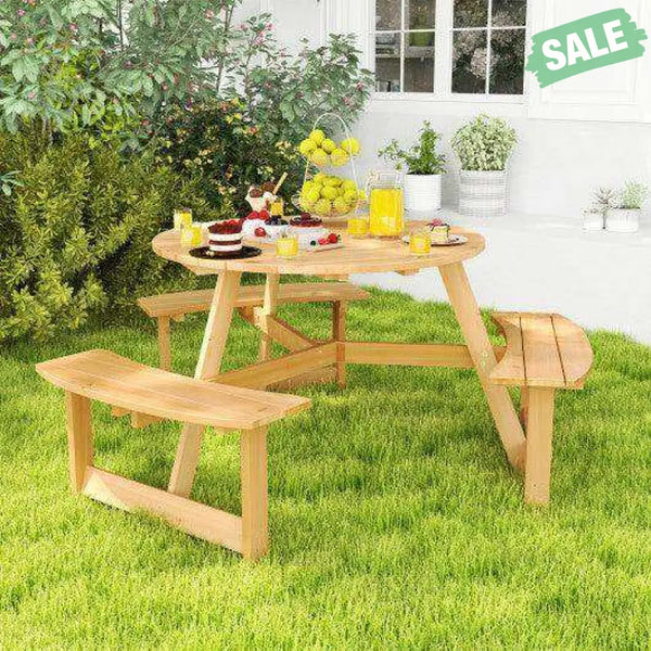 Kids Outdoor Wooden Picnic Table and Bench Set with Umbrella Hole-Natural