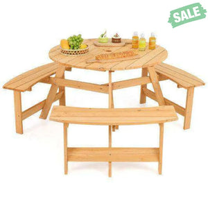 Kids Outdoor Wooden Picnic Table and Bench Set with Umbrella Hole-Natural