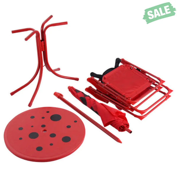 Kids Patio Folding Table and Chairs Set Beetle with Umbrella Kids Table & Chair Sets