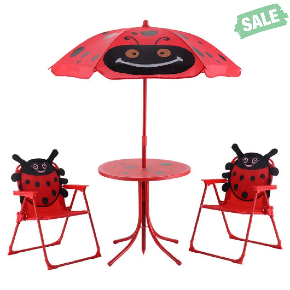 Kids Patio Folding Table and Chairs Set Beetle with Umbrella Kids Table & Chair Sets